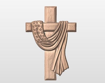 Flag Draped Cross 3D STL Model: CNC Router Files (Digital File)
