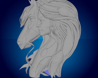 Indian Girl and Horse 3D STL Model for CNC (Digital Download)