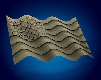 May include: A 3D rendering of an American flag, with a textured, weathered look, waving in the wind. The flag is a muted brown color, with the stars and stripes clearly visible.