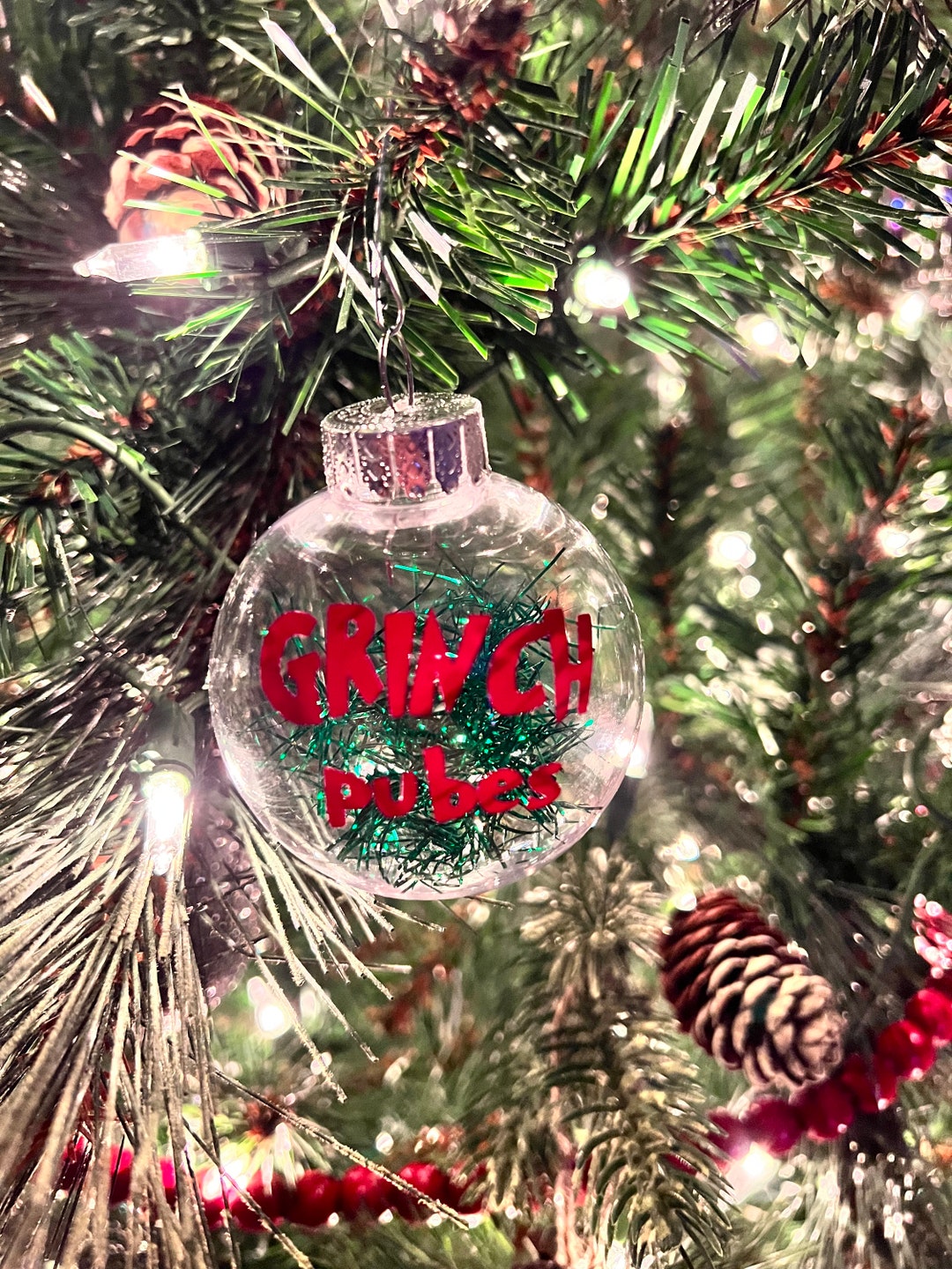 "Grinch Pubes" Christmas Ornament - Funny Prank Gag Gift For Adults, Bah Humbug!