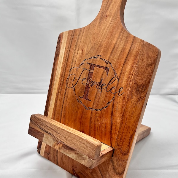 Personalized Monogrammed Acacia Wood Recipe Stand/Tablet Stand