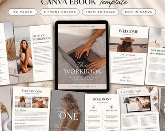 Ebook Template Canva, Lead Magnet Workbook for Coaches, Editable 52 Page Course Ebook, Digital Workbook