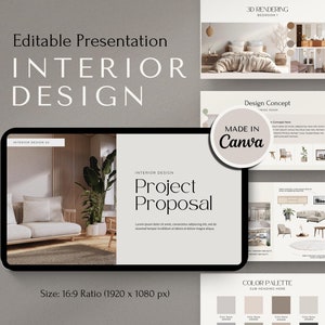 Interior Design Template, Client Presentation Template, Project Proposal, Interior Moodboard, E-Design Presentation Board, Canva Template