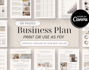 Business Plan Vorlage zum Ausdrucken | Kleiner Business-Planer | Minimal Businessplan | Start-up Business Plan | Arbeitsmappe, Canva Template