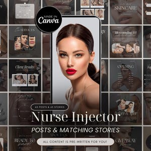 Nurse Injector Instagram Templates, Medspa Instagram Template, Botox and Filler, Skincare Social Media Post, Aesthetic Nurse, Canva Template