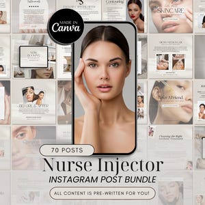 Bright Nurse Injector Instagram Templates, Medspa Instagram, Botox and Filler, Skincare Social Media, Aesthetic Nurse, Canva Template