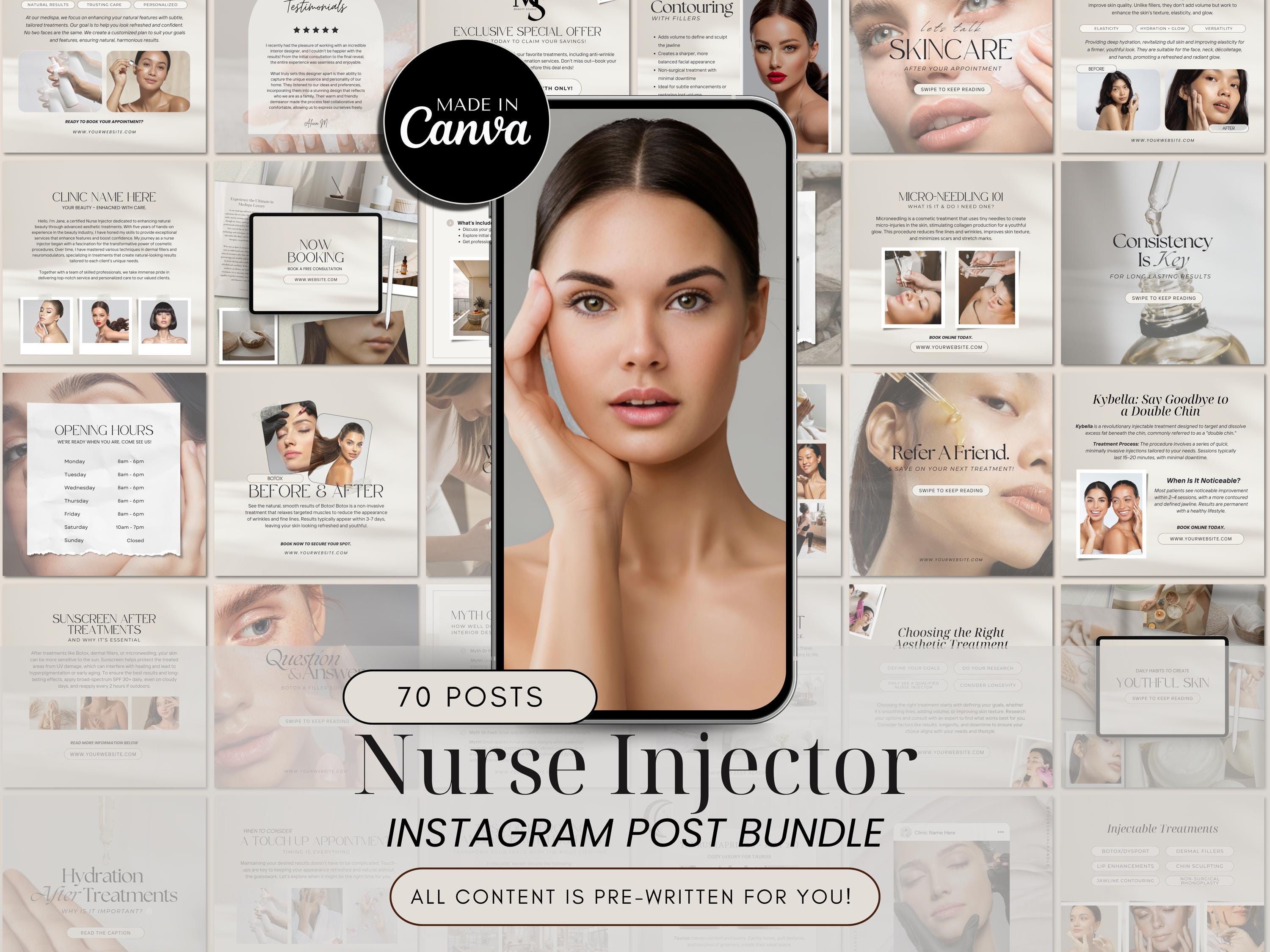 Bright Nurse Injector Instagram-sjablonen, Medspa Instagram, Botox en Filler, Skincare Social Media, Esthetische Verpleegkundige, Canva-sjabloon