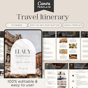 Editable Travel Itinerary Template, Printable Trip Itinerary, Digital Travel Guide, Travel Agent Planner, Holiday Planner, Canva Template
