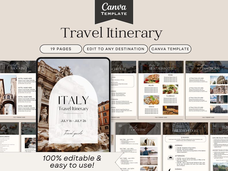 Editable Travel Itinerary Template, Canva Planner (digital Download) - Etsy