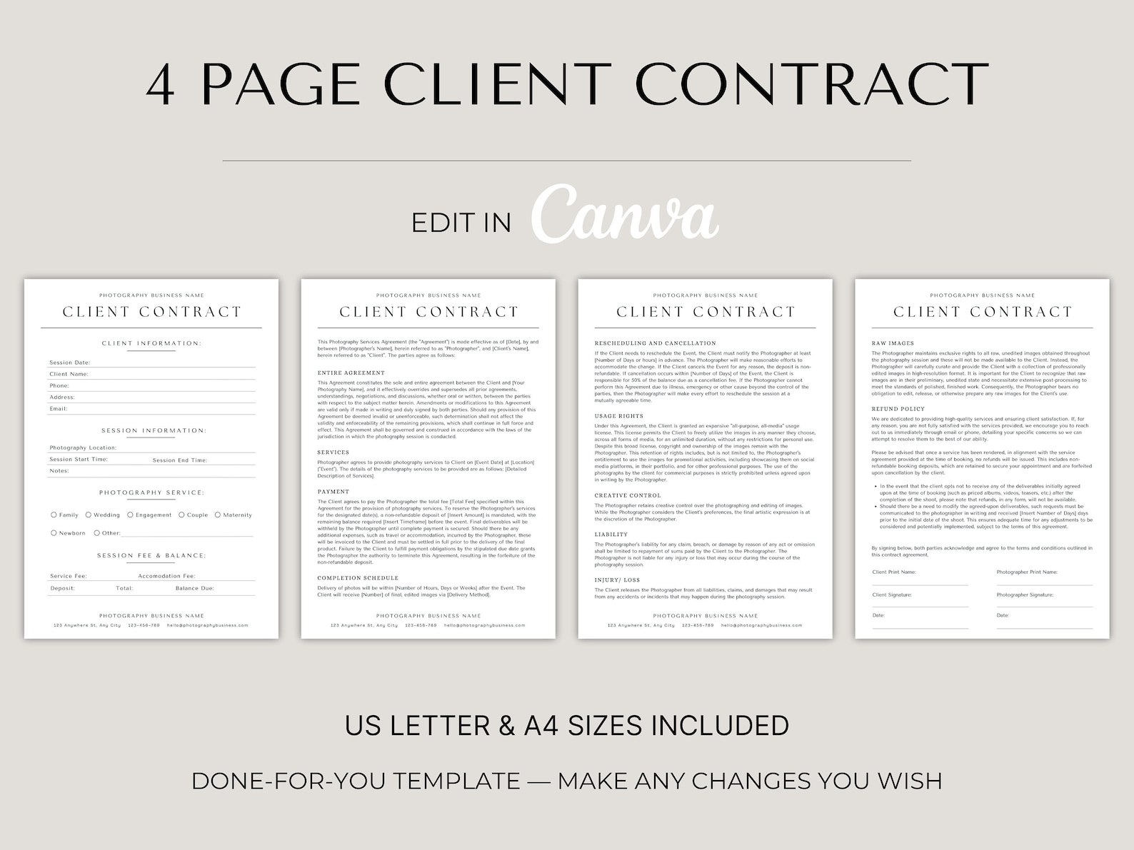 Client Contract Form Photography Client Contract Template | Canva Editable Forms (digital ...