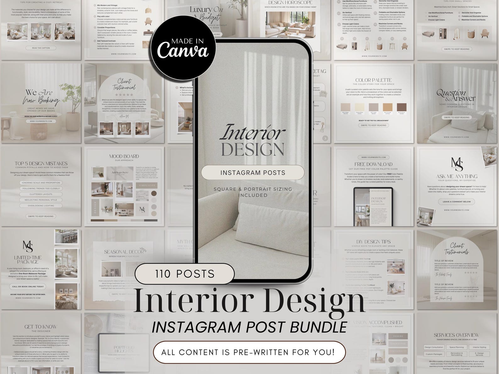 Interior Design Instagram Posts Bundle | Canva Templates - Etsy