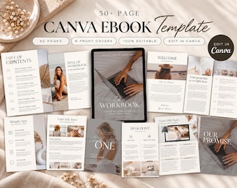 Ebook Template Canva, Lead Magnet Workbook for Coaches, Editable 52 Page Course Ebook, Digital Workbook