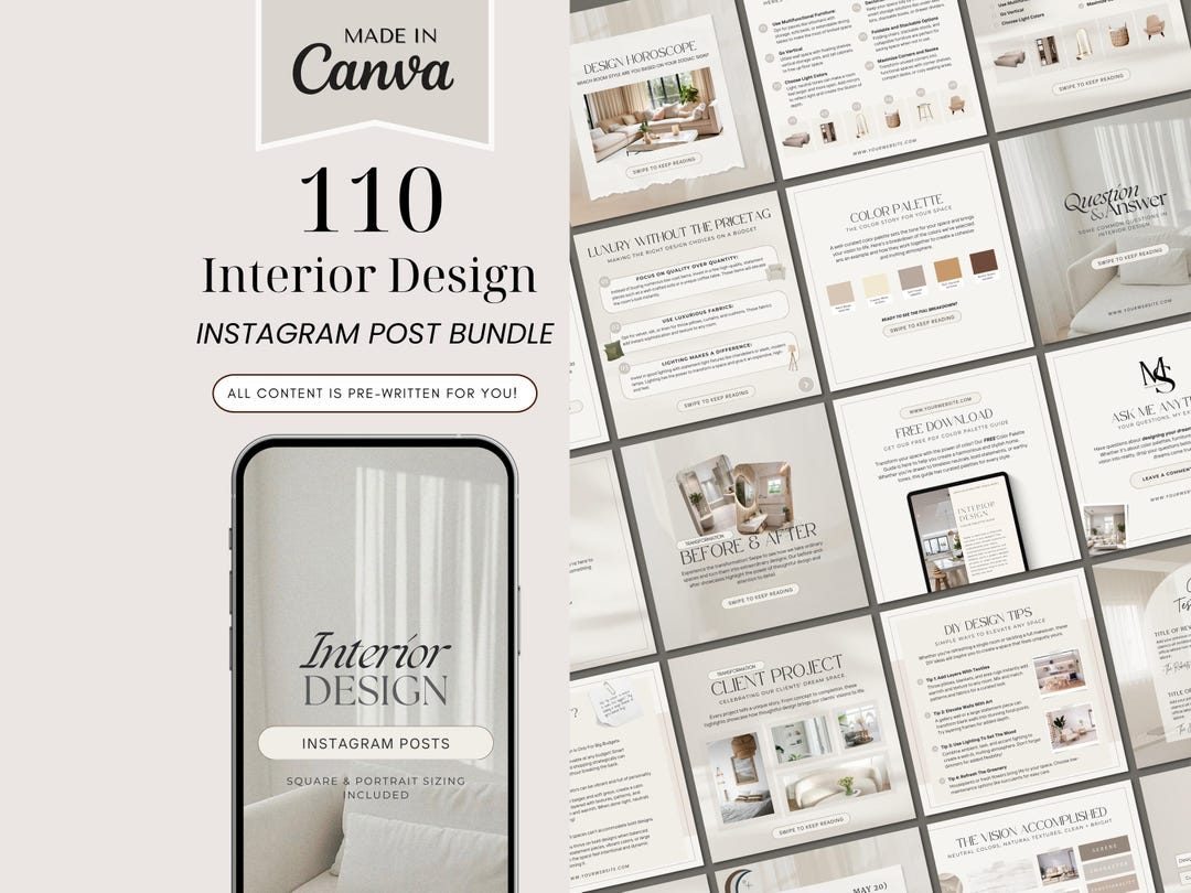 Interior Design Instagram Post Templates | 110 Canva Posts (digital ...