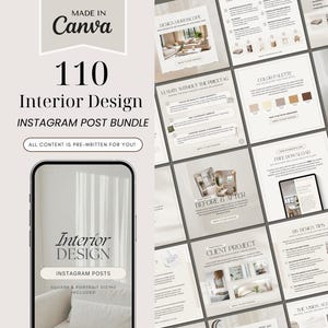 110 Interior Design Instagram Posts Bundle | Interior Design IG Post Templates | Minimalist Canva Templates | Home Design Social Media Posts