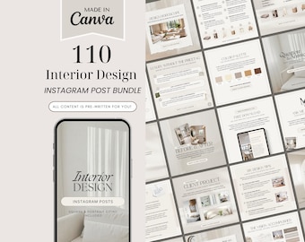 Modelli di post Instagram per l'interior design / 110 post Canva (download digitale)