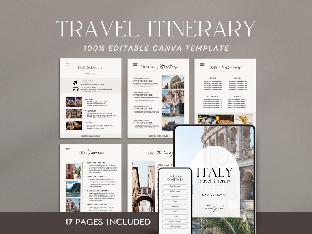 Editable Travel Itinerary Template, Canva Trip Planner (digital ...
