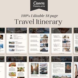 Editable Travel Itinerary Template, Printable Trip Itinerary, Digital Travel Guide, Travel Agent Planner, Holiday Planner, Canva Template
