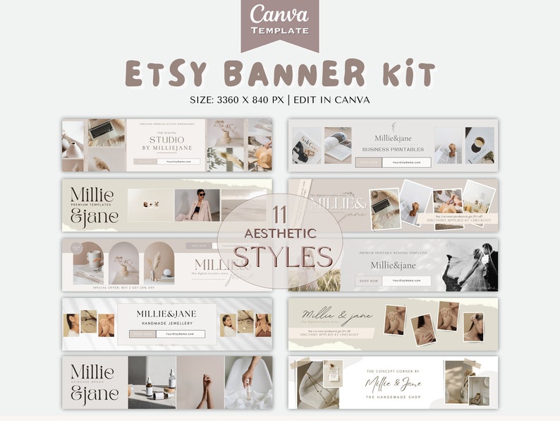 Etsy banner set, aesthetic Etsy banner, large Etsy banner, Etsy shop, Etsy templates, Etsy seller templates, Etsy seller shop, shop kit, etsy shop branding, branding kit, Canva template