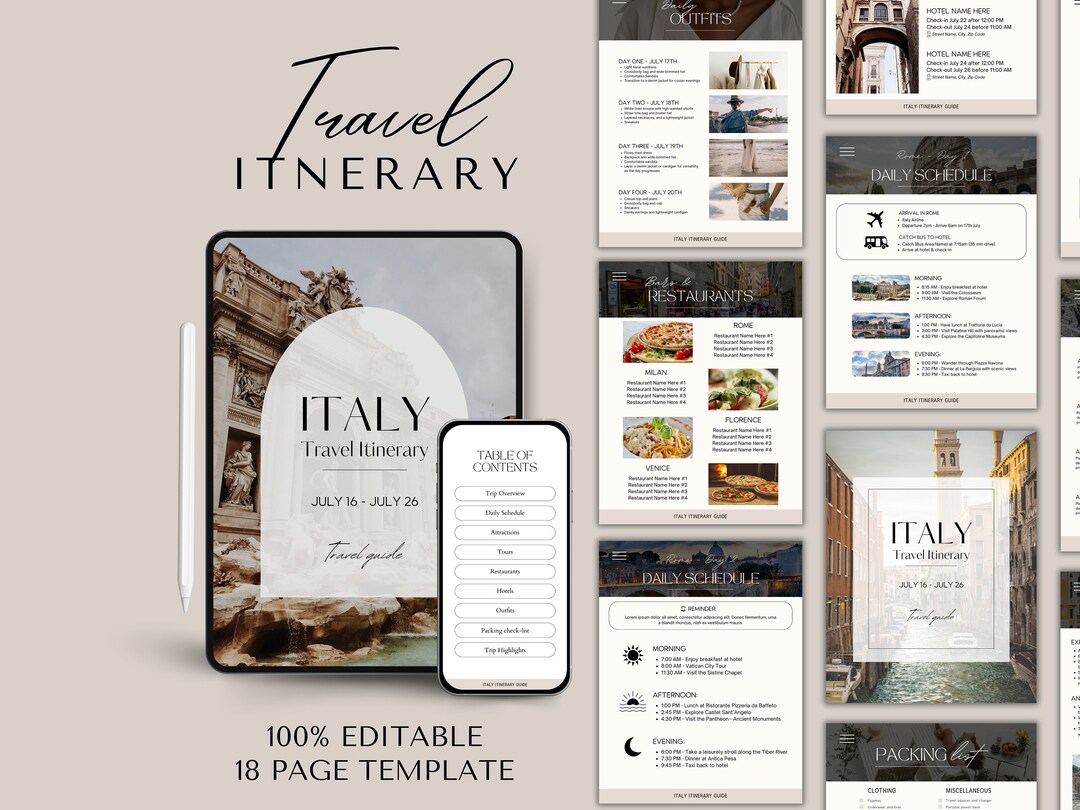 Editable Travel Itinerary Template, Printable Trip Itinerary, Digital ...