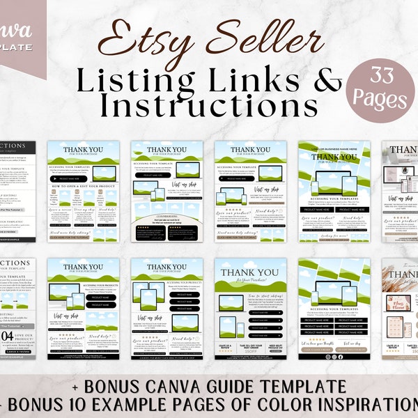 33 Etsy Digital Product Instructions Template, Thank You Note For Digital Product Sellers, Canva Print Instructions Template, Product Links