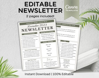 Editable Business Newsletter Template, Editable Newsletter Template, Business Newsletter, Teacher Newsletter, Meeting Newsletter, Canva