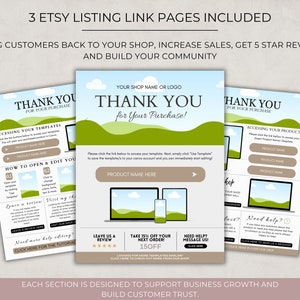 Etsy Seller Templates, Thank you note for digital download, Canva share page, Canva Download Instructions Template, Etsy Digital Product Instructions, page to share links, etsy seller, Canva product instructions, Canva product template