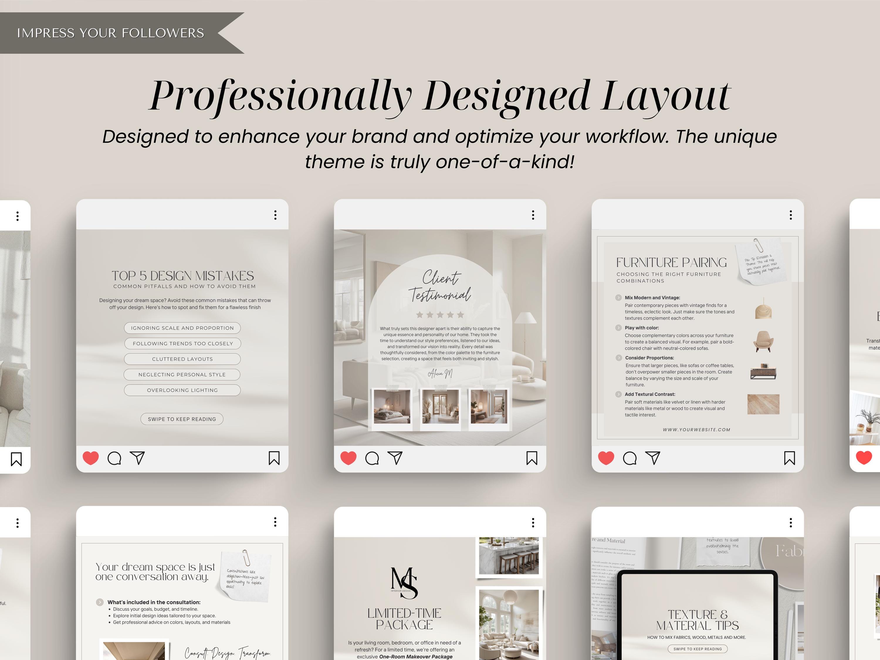 Interior Design Instagram Posts Bundle | Canva Templates - Etsy