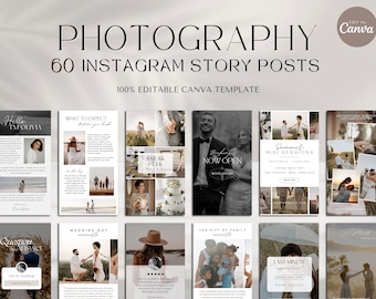 60 fotografie Instagram-verhaalsjablonen, Instagram-fotograafsjabloon, Canva-sjablonen voor sociale media, fotografie Instagram-verhaalposten