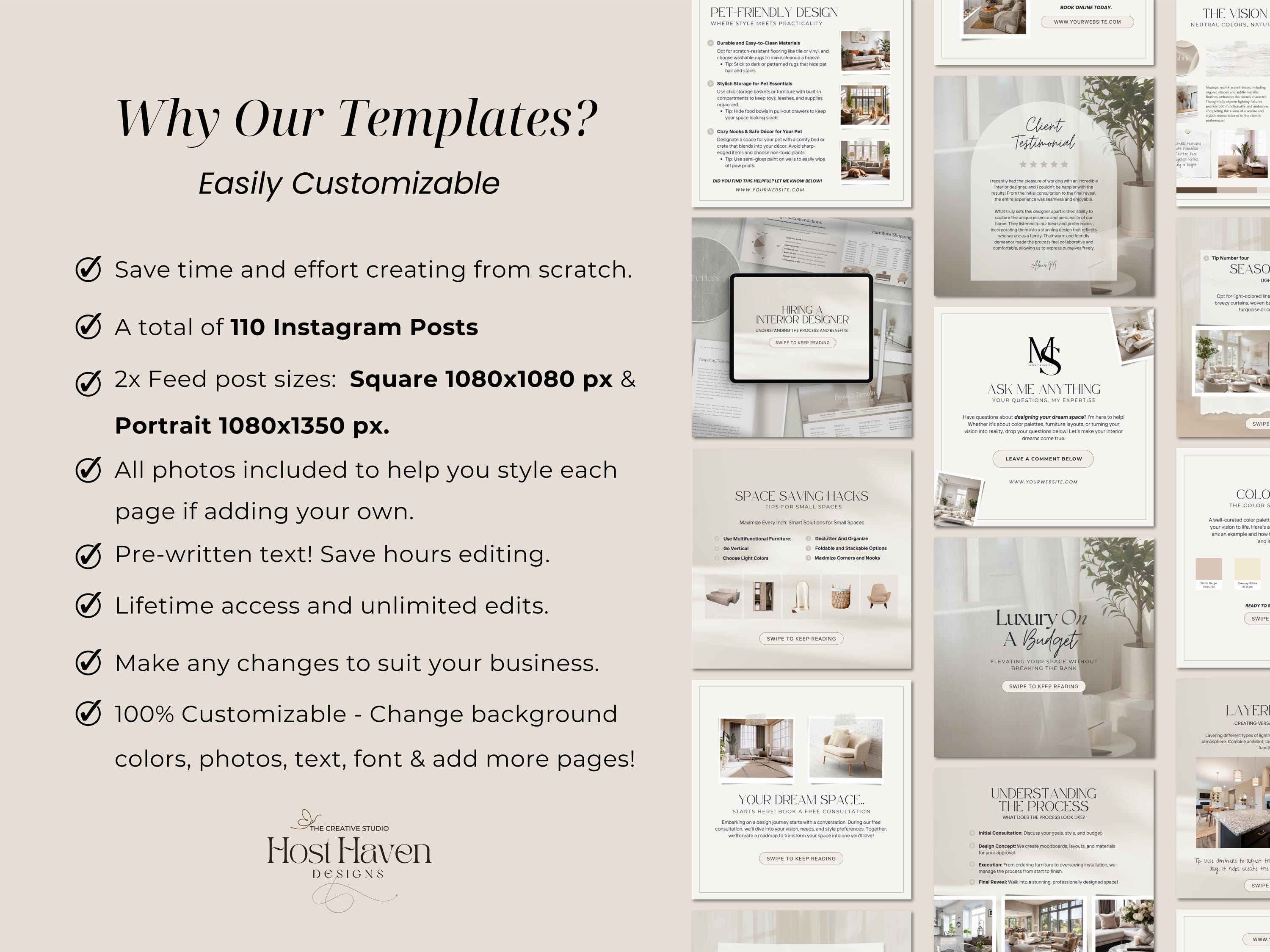 Interior Design Instagram Posts Bundle | Canva Templates - Etsy