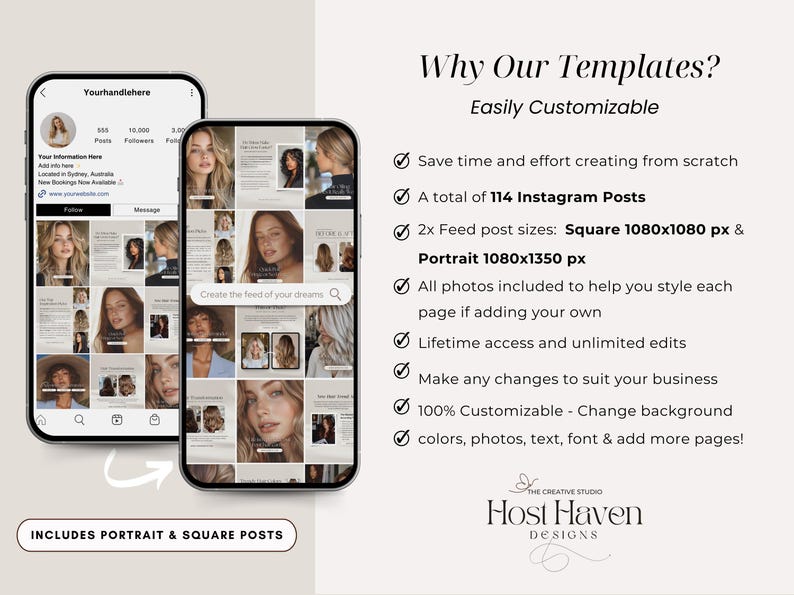 Customizable hair salon posts, editable feed posts, instagram story posts