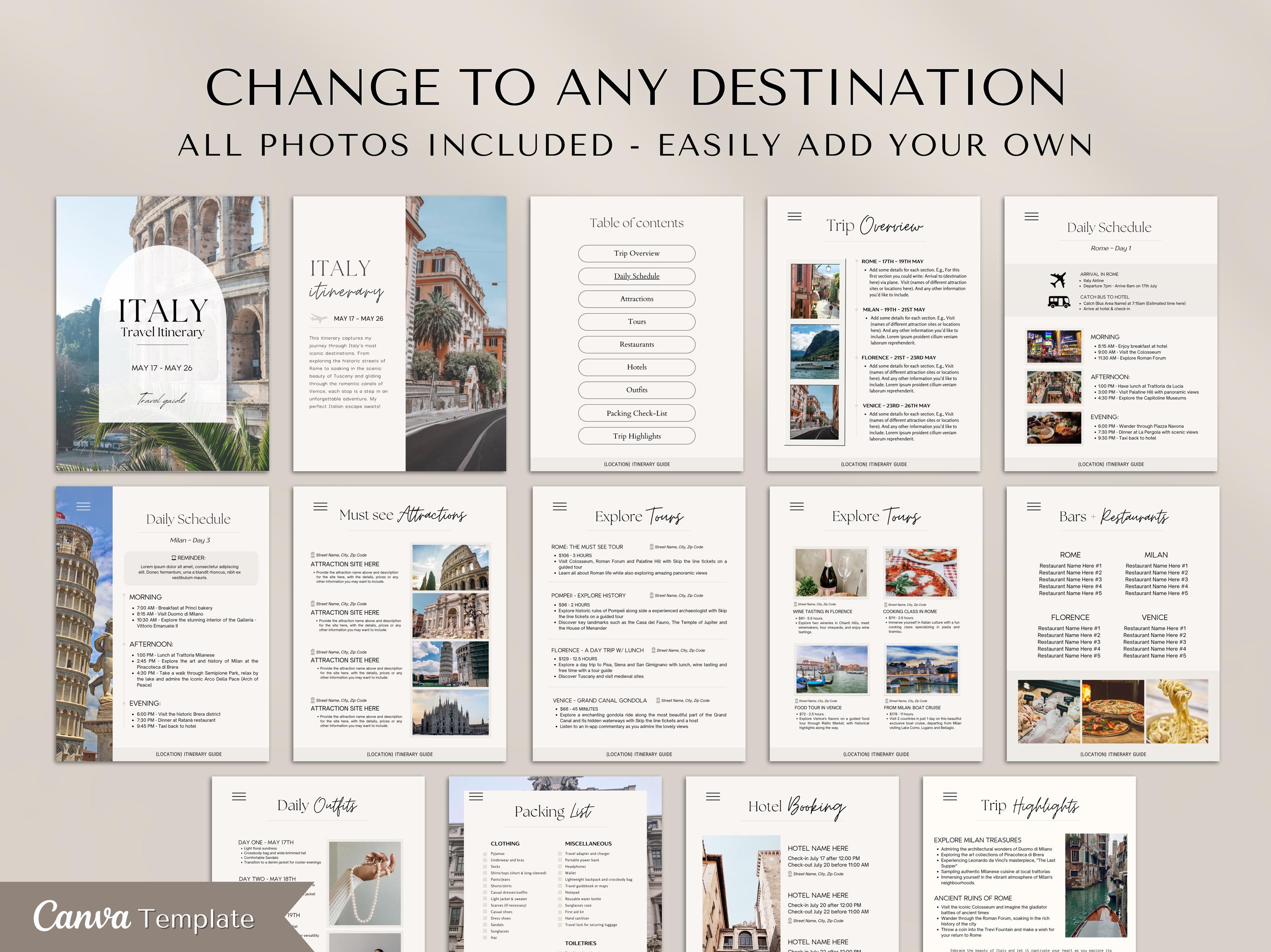 Editable Travel Itinerary Canva Template, Trip Planner (digital ...