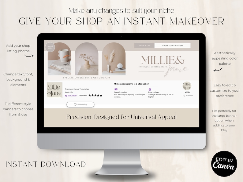 Etsy banner mockup kit, Etsy shop digital download, digital download instructions, canva guide, Etsy Thank you note, Etsy seller templates, etsy seller branding kit