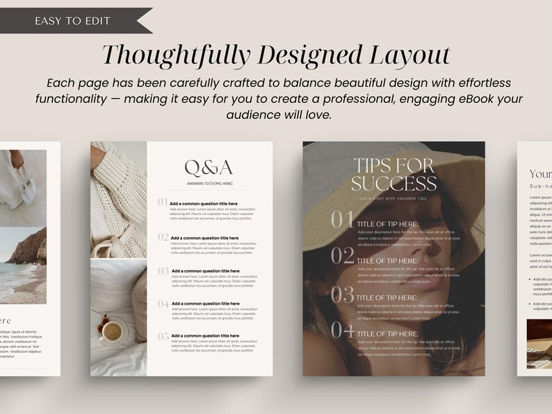 Canva editable eBook template for wellness coaches, small business owners, online course creators, and service providers. Includes professional, minimal, and strategic page layouts like checklists, success stories, chapter dividers, and service packages. Designed for easy branding and client engagement, perfect for digital downloads, coaching programs, and lead generation.