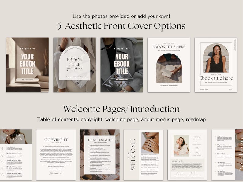 High-quality Canva eBook template for coaches, creators, and small business owners. Fully editable 80-page eBook design with welcome pages, about me, chapter pages, content layouts, checklists, testimonials, tips, package options, and more. Easy to customize, modern and professional layout for digital or printable eBooks. Perfect for wellness, business, education, service providers, and online programs. Faceless digital marketing course, faceless course template, mentor course template.