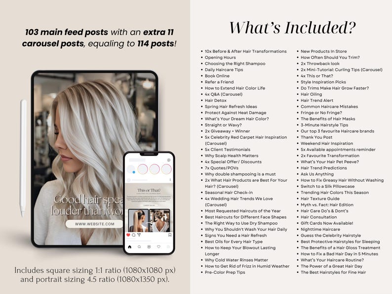 Before and after hair transformations, educational hair instagram posts, now Booking hair salon posts, hair consultation, hair forms, beauty industry