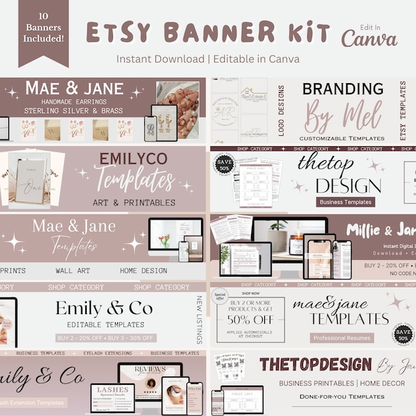 Etsy Banner Template Bundle, Etsy Shop Banners, Etsy Shop Kit, Sell On Etsy, Etsy Banner Mockups, Etsy Shop Bundle, Etsy Branding, Canva