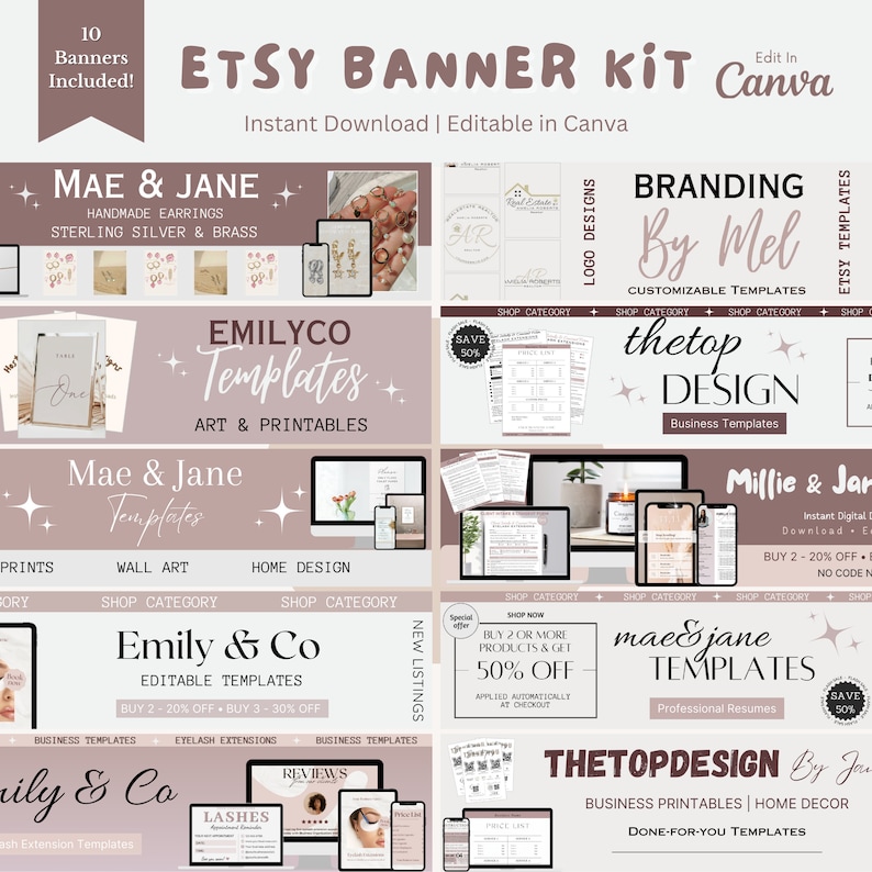 Etsy Shop Banner Template Bundle, Canva Editable (digital Download) - Etsy