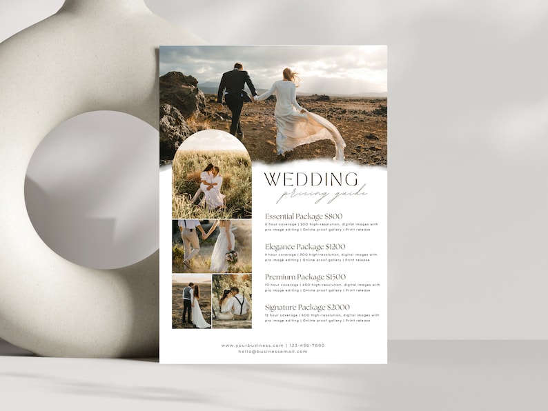 A beautiful Wedding Photography Price Sheet for photographers. Wedding pricing guide, package template, wedding session price list, wedding pricing guide, Photography welcome guide, welcome packet, price guide, wedding photography, canva template