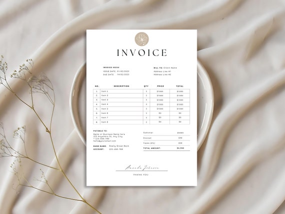 Minimalist Business Invoice Template, Editable Services Invoice (Canva)