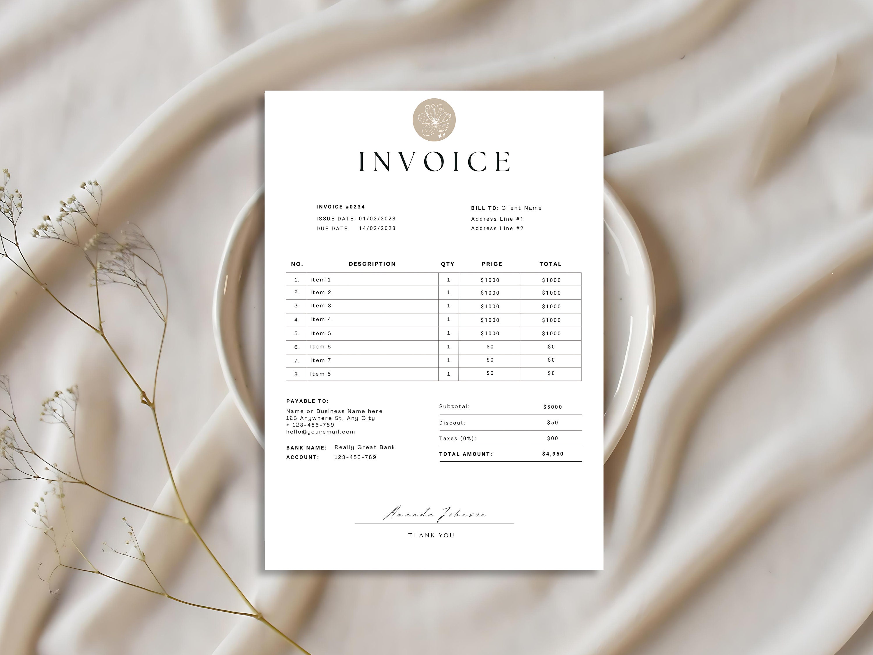 Invoice Template, Minimalist Business Invoice, Small Business Template, Modern Consultant Invoice, Editable Template, Services Invoice Canva