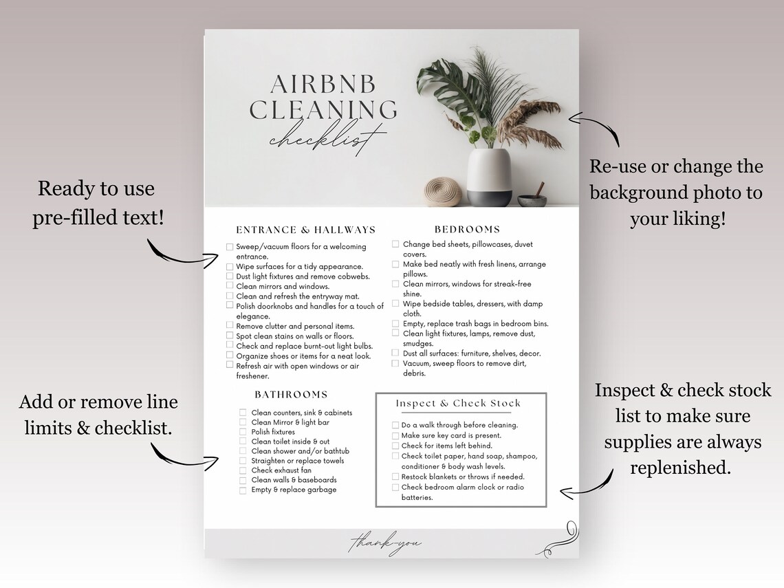 Airbnb Cleaning Checklist Customizable Canva Template Etsy