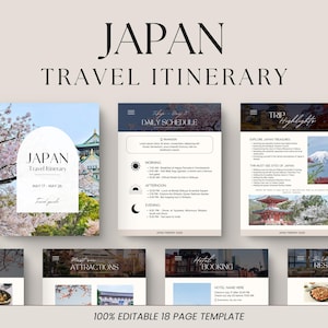 Japan Travel Itinerary Template, Printable Trip Itinerary, Digital Travel Guide, Travel Agent Planner, Holiday Planner, Editable Canva