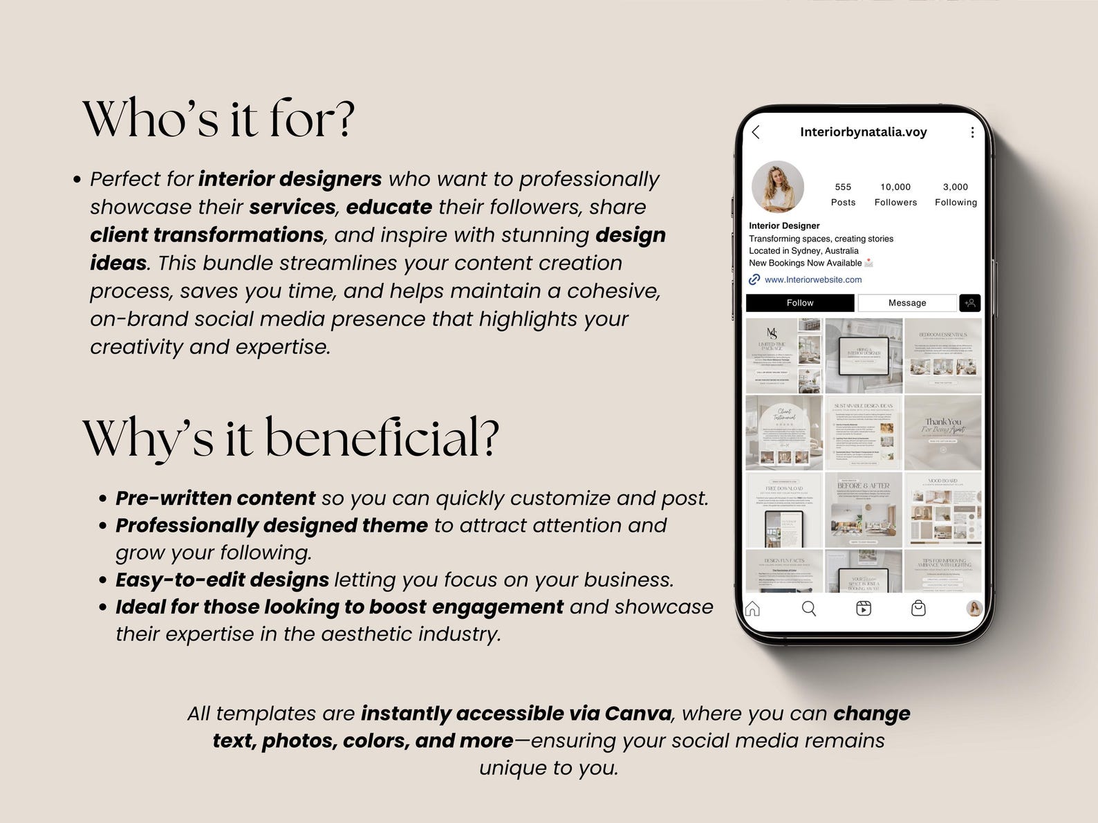 Interior Design Instagram Posts Bundle | Canva Templates - Etsy