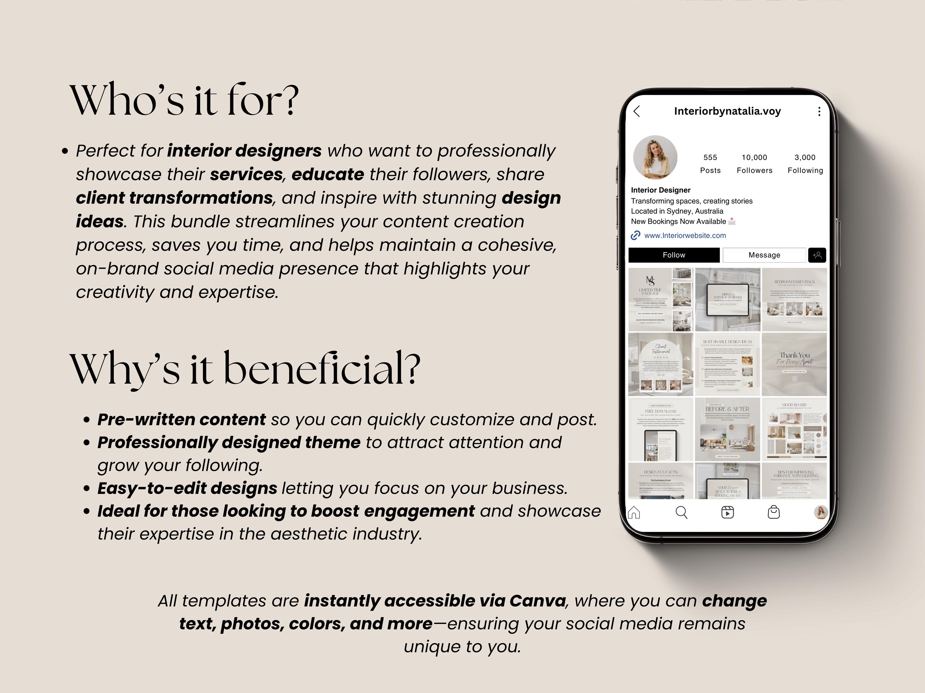 Interior Design Instagram Posts Bundle | Canva Templates - Etsy