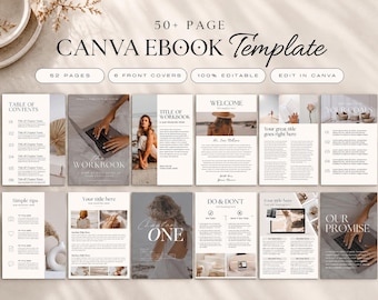 Ebook Template Canva, Lead Magnet Workbook for Coaches, Editable 52 Page Course Ebook, Digital Workbook