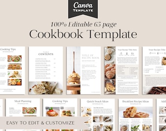 65-Page Cookbook Template | Editable Recipe Book (Canva)