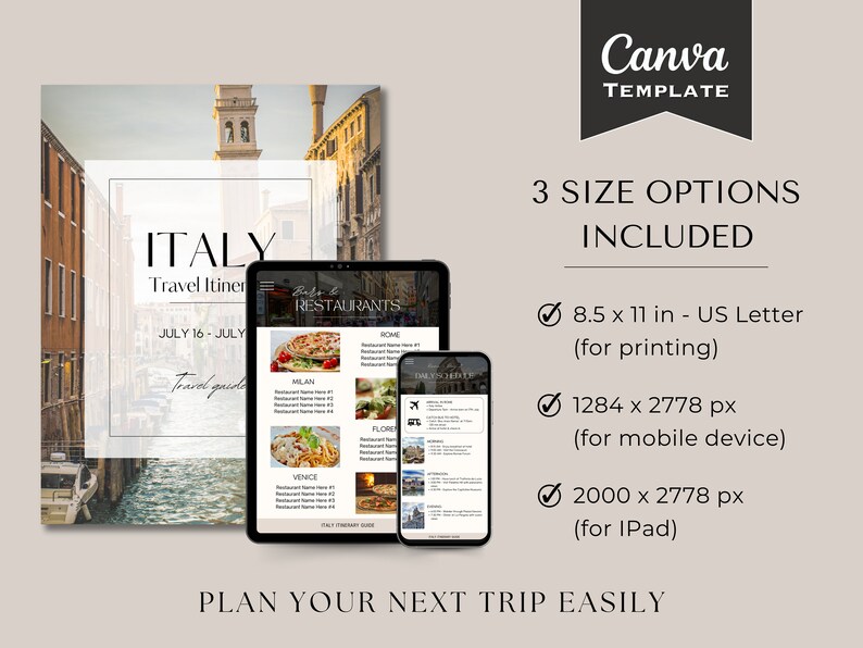 Editable Travel Itinerary Template, Canva Planner (digital Download) - Etsy