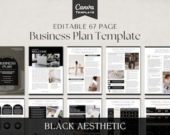 Czarny estetyczny szablon biznesplanu do wydrukowania | Mały plan biznesowy | Minimalistyczny biznesplan | Biznesplan startupu | Szablon Canva