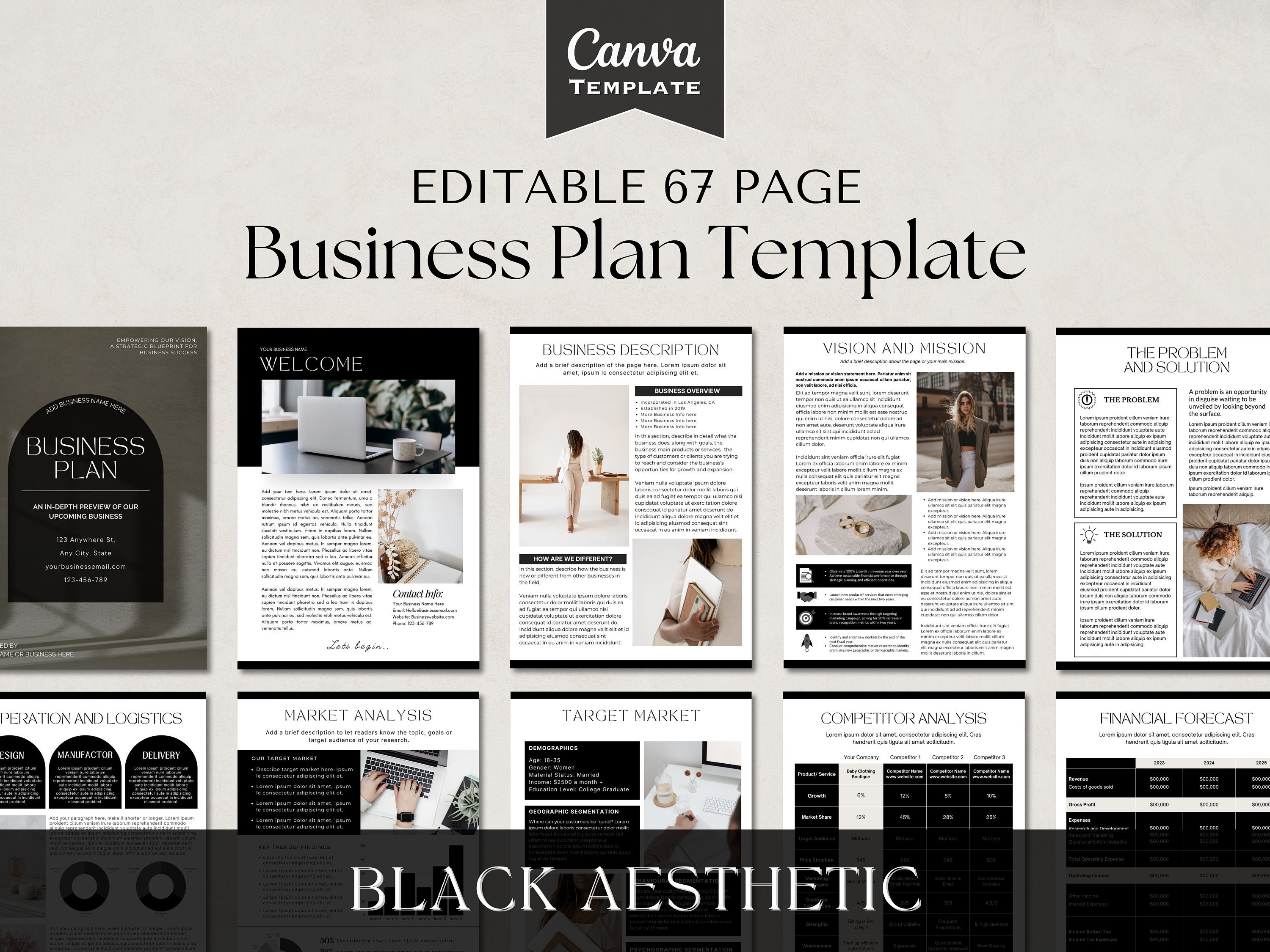 Black Aesthetic Business Plan Template Printable | Small Business ...