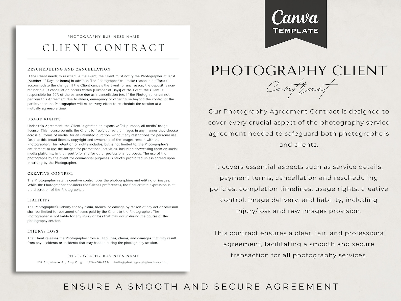Client Contract Form Photography Client Contract Template | Canva Editable Forms (digital ...